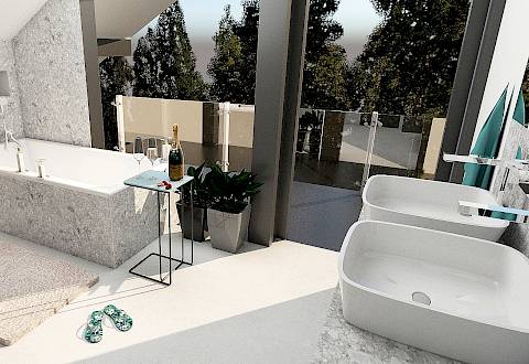 Návrh podkrovní koupelny v novostavbě luxusní vily v Jevanech