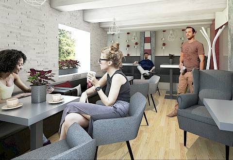 Komerční interiéry: Studie a návrh konceptu kavárny v suterénu městského domu ve Vsetíně