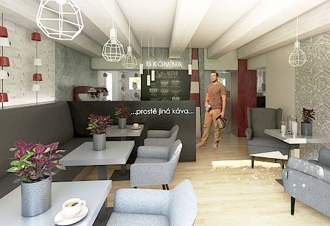 Návrhy komerčních prostor: Návrh konceptu kavárny v suterénu městského domu ve Vsetíně