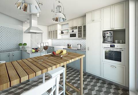 Návrh interiérového designu kuchyně v rustikálním stylu v Praze