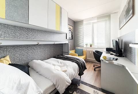 Pokoj se skrytou sklopnou postelí - interiérový design Brno